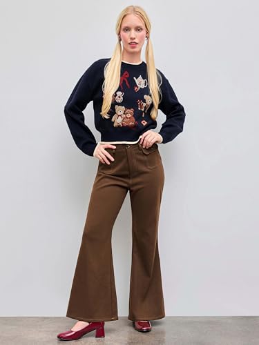 Image of CIDER Women's Fall Sweaters Long Sleeve Cute Sweaters Bear Graphic Crewneck Soft Knit Casual Cropped Pullover