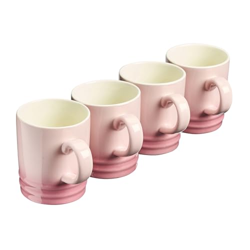 Cooks Professional 4 Piece Colourful Stoneware Mug Set | Tea Coffee Hot Chocolate Drinking Cups | Microwave Dishwasher Refrigerator Freezer Safe | 350ml Capacity | Pink