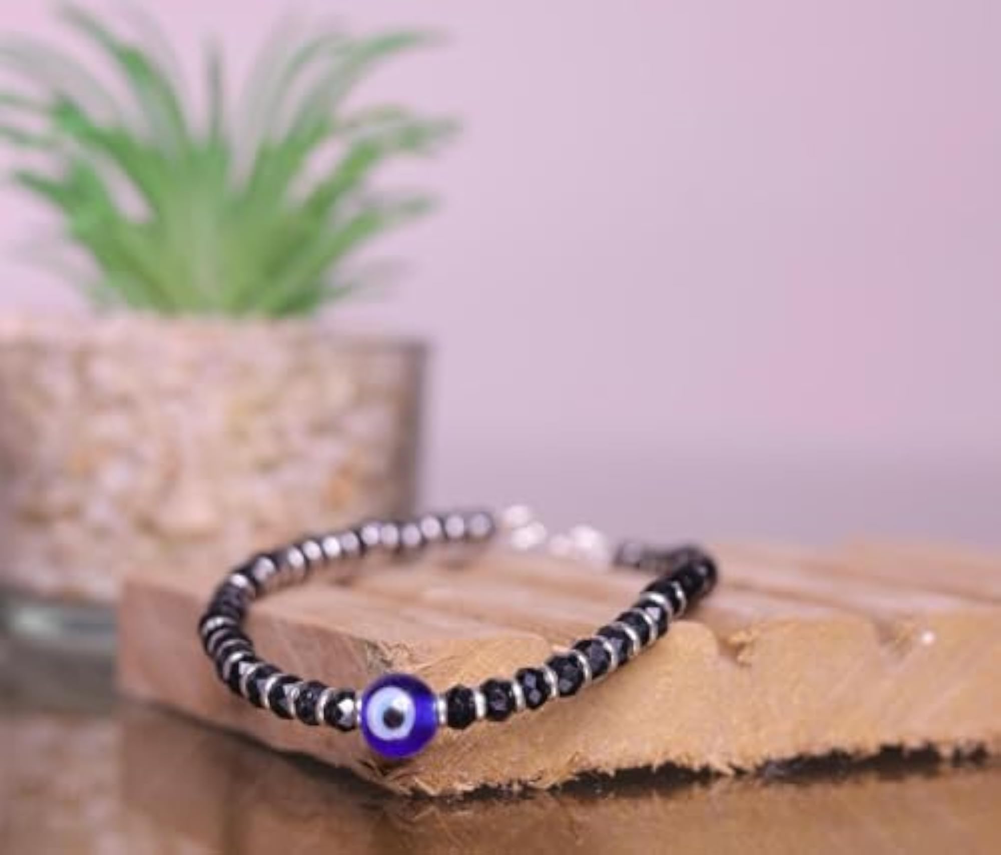 Women's Evil Eye Nazariya Anklet with Black Beads