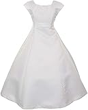 BluNight Collection Big Girls Cap Sleeve Bridal Satin First Communion Flower Girls Dresses (5T3R5K) White 8