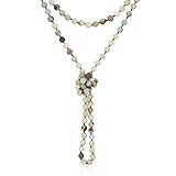 Bead Strand Versatile 60' Long Wrap Necklace - Handmade Knotted Multi Layer Sparkly Crystal, Semi Precious Natural Stone, Lava, Glass Faux Pearl (Natural Stone Bead - Amazonite)