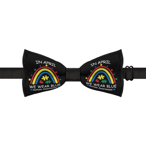 GoasNei Rainbow Autism In April We Wear Blue Autism Awareness Month Bow Tie for Men Adjustable Necktie Funny Tie Neck Ties for Weddings Party