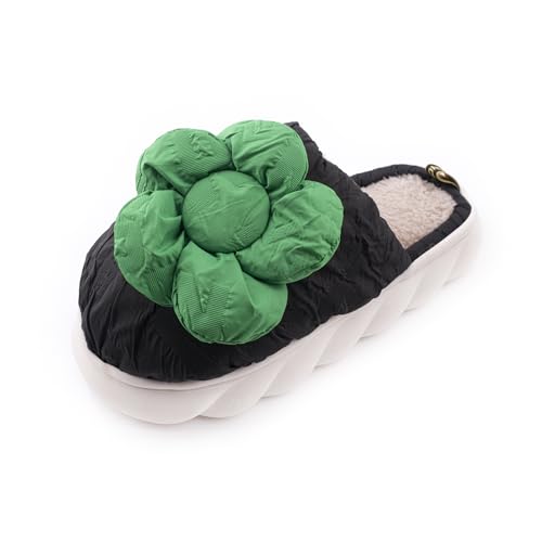 R-ISLAND Zapatillas de estar por casa, pantuflas mujer, EVA, con dos tallas, comodos ligeros y antideslizantes, genial para hogar. (Negro flor 38/39)