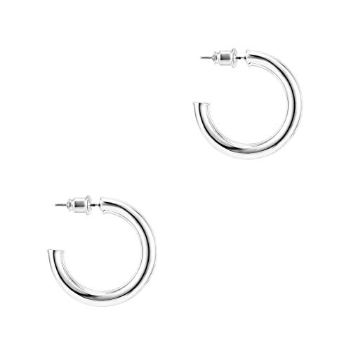 PAVOI 14K White Gold Hoop Earrings For Women | 3.5mm Thick 30mm Infinity Gold Hoops Women Earrings | Gold Plated Loop Earrings For Women | Lightweight Hoop Earrings Set For Girls