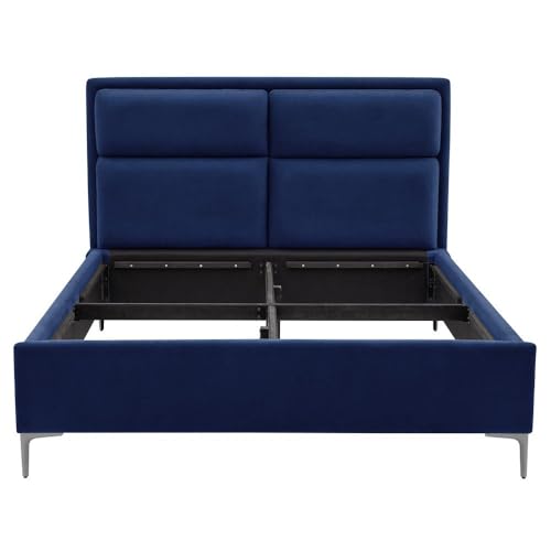 Image of Wakefit Bed | Queen (78 X 60) Solid Wood Bed, Upholstered, Without Storage, 3 Year Warranty - Zewail - Velvet Blue