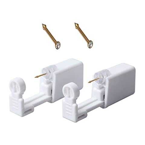 Fodattm 2PCS Safety Portable Household Nose Piercing Gun Disposable Nose Nail Gun Kit Tool Self Nose Piercing Gun No Pain Nose Piercing Gun for Women Men (Gold - White rhinestone) Cover