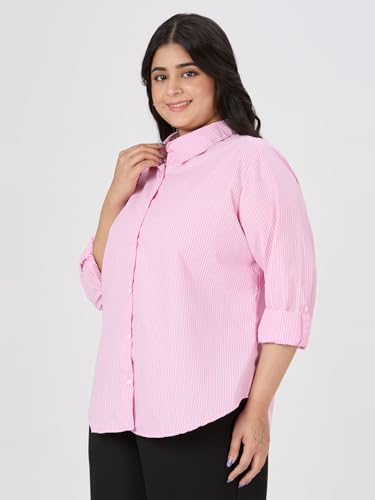 Image of Style Quotient Plus Women Blue and White Stripe Polycotton Regular Formal Shirt