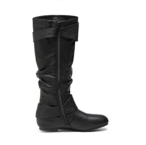 DREAM PAIRS Women's Knee High Low Hidden Wedge Boots Suede Faux Fur Lining Side Zipper Knee High Buckle Boots3