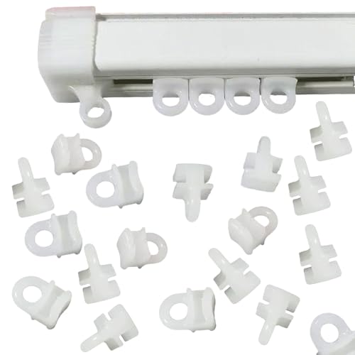 40 Pcs White Slim Curtain Track Gliders – 17mm Plastic Roller Hooks for Narrow Tracks (≤8mm), Pinch Pleat Curtains & Roman Blinds