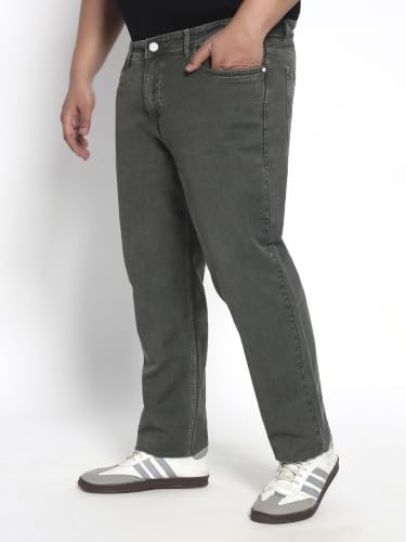 Image of Cotton Comfort Fit Jeans for Men | Full-Length Solid Denim Pants with Button Closure, Embroidered Design, Mid-Rise Casual Trousers for Daily | Classic Jeans for Office Bottoms (DI-249)