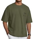 T Shirt Herren Sommer Tops Männer Oversized Tshirt Rundhals Basic Kurzarm Oberteil(Armeegrüne Kokospalme,M)