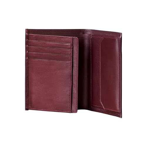 Generisch Cartera de piel auténtica para hombre – Cartera delgada con compartimento para monedas, 4 ranuras para tarjetas, 2 ventanas y bolsillo delgado – Diseño clásico en burdeos con elegante forro