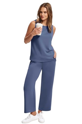 Image of SAMPEEL Two Piece Sets for Women Summer Outfits Beach Vacation Clothes Wide Leg Crop Pants