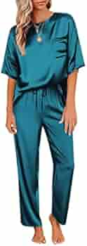 Ekouaer Zijden pyjama voor dames, korte mouwen, slaapkleding, zachte satijnen top en shorts, set van 2 stuks, loungewear, S-XXL, b-Wit, XL