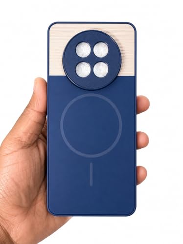 Image of Bintage Dual-Leather Mac Safe Design Phone Case| Soft Touch Finish | Full Camera Protectection Back Cover Compatible for Realme RMX3951 /Realme 13 5G - Blue & White