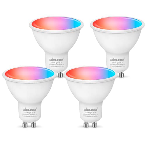 DiCUNO Smart Bulbs, GU10 Dimmable LED Spotlights Warm to Cool White, Works with Alexa and Google Home, 5W = 50W, 450LM, 2700K-6500K, 110° Beam Angle, 100-240V, No Hub Required, Pack of 4