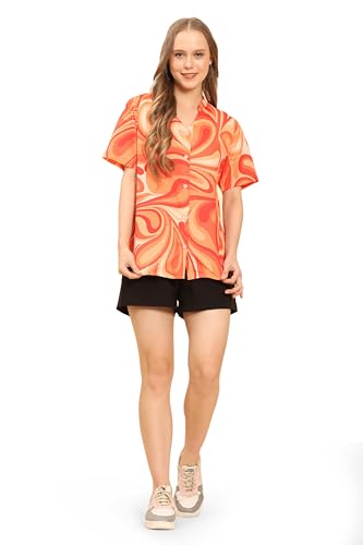 Image of Womens Casual Shirt Soft Beach Shirts Floral Tropic Print V Neck T-Shirt Short Sleeve Button Up Tops