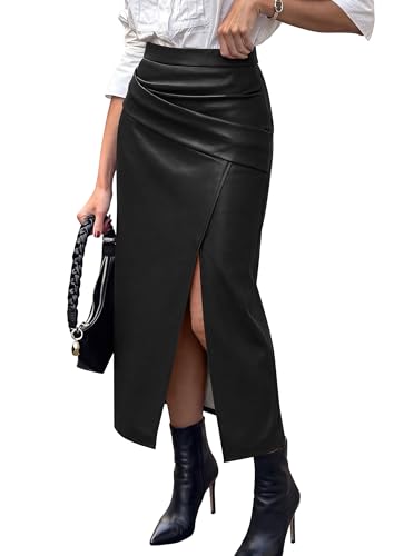 PRETTYGARDEN Faux Leather Long Skirts for Women Black,XL