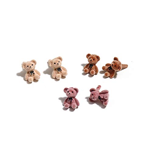 3 Pairs Kawaii Funny Plush Bear Stud Earrings Cute Cartoon Animal Bowknot Bear Earring for Women Fashion Jewelry