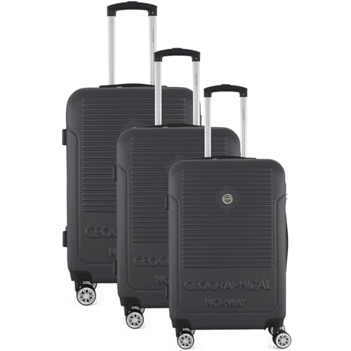 Geographical Norway Sandiego - Set de 3 Maletas Rígidas ABS | Equipaje Ligero | 4 Ruedas Giratorias 360° | Asa Telescópica | Cerradura de Combinación | Maleta Cabina, Mediana y Grande (Negro)