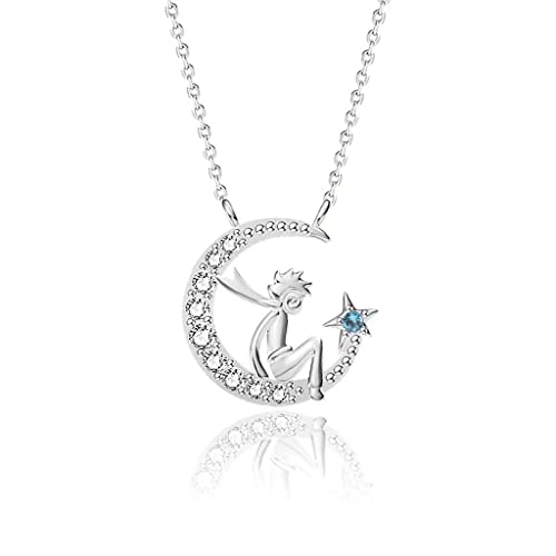 DESHOME Collier Petit Prince en Zircon étoilé S925 pendentif chaîne clavicule en argent sterling Cadeau de St Valentin/Fiançailles Réception/Anniversaire...