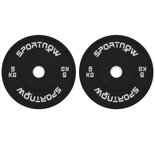 SPORTNOW Set 2 Dischi Pesi 2x5 kg in Gomma, Dischi per Palestra e Casa con Foro da 5 cm per Manubri e Bilancieri, Nero