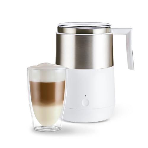 Tchibo Induktions-Milchaufschäumer ohne Anbrennen spülmaschinengeeigneter Rührbehälter warmer und kalter Milchschaum für Latte Macchiato Cappuccino und Kakao Cremeweiß