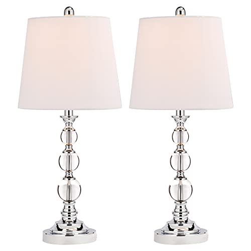 Elegant Table Lamps Set of 2, Modern Bedside Light for Living Room Bedroom Accent, 26 Inches Crystal Table Lamp, Clear with White Drum Shade, Glam Stacked Crystal Ball Chrome Metal Base, UL.