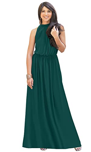 Image of KOH KOH Womens Long Sleeveless Halter Bridesmaid Wedding Guest Maxi Dress