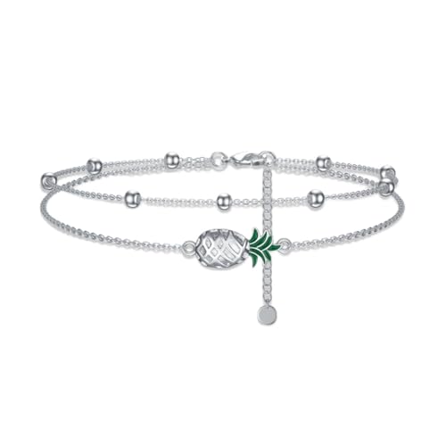 Image of Nature Style Bracelet for Women Charm Link Bracelet Adjustable Pineapple /Dragonfly /Butterfly /Daisy /Highland Cow Anklet Bracelet 925 Sterling Silver Anniversary Jewelry Birthday Gifts