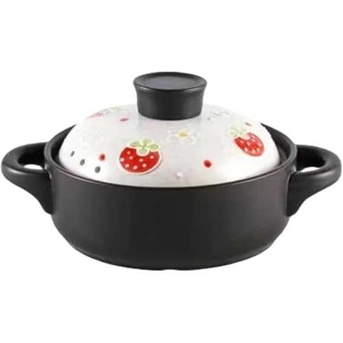 Joxoilso 高温セラミックポットシチュー鍋 3.5L、蓋付き 耐熱ダブルイヤーデザイン、電磁調理器・ガス対応、家庭用スープポット いちご (1.5L,いちご)
