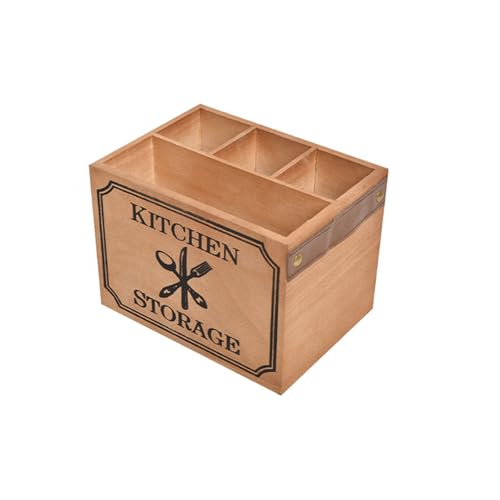 Organizador rectangular de madera caja de almacenamiento resistente para cubiertos 2