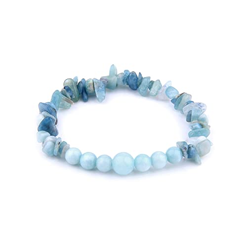 Bracelet en pierre naturelle aigue-marine fait main 19cm gemmes veritables