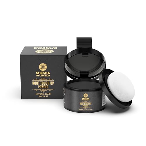 SHESHA AYURVEDA Root Touch Up Hair Powder – Natural Black | Instantly Covers Greys & Bald Spots | Matte Finish | Long-Lasting | 4 g
