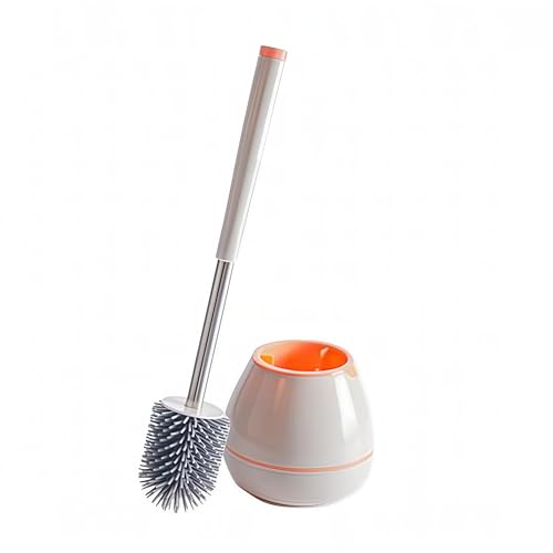 Image of BonKaso Tracy Toilet Brush with PP Bristle Head & Holder for Bathroom Cleaning | Ergonomic Handle Toilet Brush with Anti-Slip Grip | Compact, Durable & Stylish Bathroom Cleaner - Grey & Orange