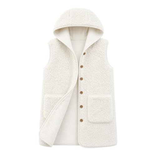 Fleece Hooded Vest Women Sharpa Sleeveless Button Down Long Jackets Vests - image 4