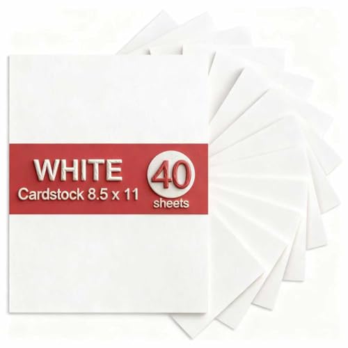 White Cardstock 8.5 x 11, 40 Sheets Card Stock, 75 LB/200 GSM Thick Copy Paper, Cardstock Printer Paper for School & Office Supplies, Art, Watercolo, Craft, Drawing, Invitations, Menus, DIY Cards