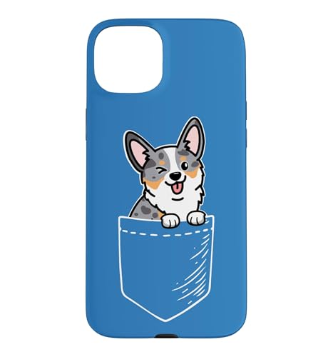 Funny Kawaii Kids Pocket Cardigan Blue Merle Corgi Lover �X�}�z�P�[�X iPhone 15 Plus �p