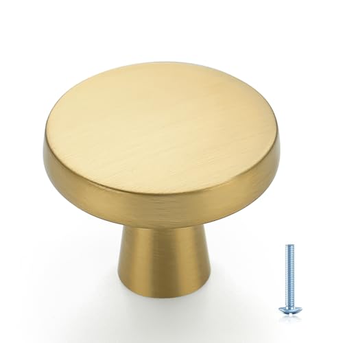 Image of Ravinte 30 Pack Solid Single Hole Kitchen Round Cabinet Knobs Brushed Brass Pulls Drawer Knobs Kitchen Cabinet Hardware Handles