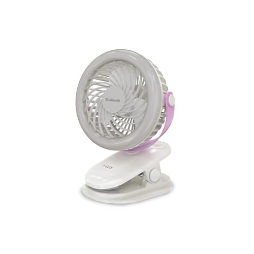 Image of Goldmedal I-Lux 100 mm Portable Desk Mounted Clip Fan| Multi-Clip Function| Type-C USB-Powered Rechargeable Battery with 6-7 Hours Backup| Bright Light | Personal Fan for Home & Office (White-Pink)