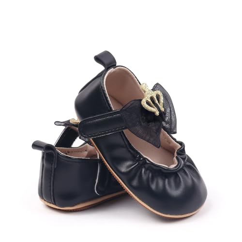 Baby Girls Princess Shoes, Soft PU Leather Bow Shiny Crown Non-Slip Bottom First Walker Shoes Toddler Shoes3
