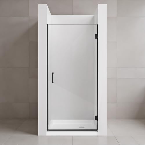 Duschtür, 80cm B x 185 cm H Duschtüren Pendeltür, mit 6 mm ESG Sicherheitsglas mit Splitterschutzfolie, Für kleine Nische Badezimmer Duschglastür, Schwarze