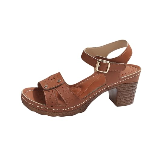 Sandalias de cuña de moda para mujer, color sólido, cabeza redonda, cómodas, transpirables, ligeras, zapatos de playa, Brown, 37.5 EU