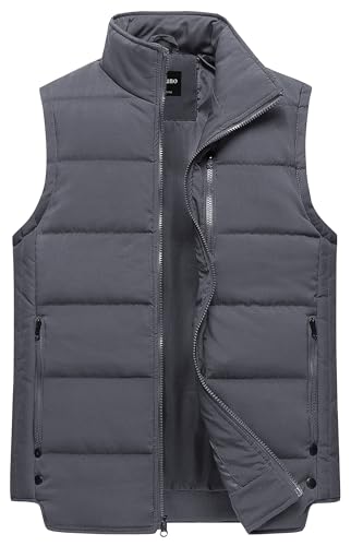 Chrisuno Men's Padded Down Vest Winter Casual Work Sports Travel Outdoor Puffy Gilet With Multiple Pockets Grey L