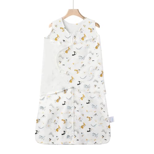 Ftikvo Swaddle-Blanket Baby Girl & Boy Swaddles Newborn Infant Transition 100% Cotton Wrap Blankets, 3-Way Adjustable Wearable Blanket, TOG 1.0 (Dinosaur, 3-6 Month)