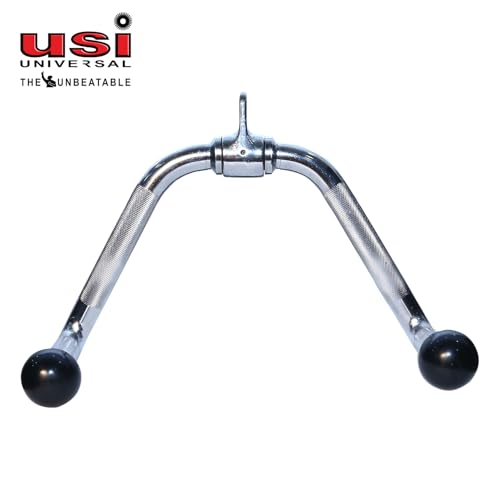 Image of USI Universal Cable Machine Attachment LAT Pulldown Attachments Home Gym Triceps Pull Down Attachment Cable Machine Equipments for Home Gym (Silver- Rowing Handle)