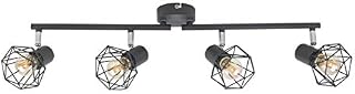 MiniSun Retro Style Light Grey 4 Way Adjustable Metal Basket Cage Straight Bar Ceiling Spotlight