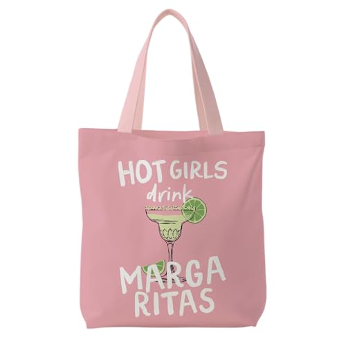 Likjad Margarita Cocktail Gifts Tote Bag, Trendy Pink Cocktail Canvas Tote Bags for Women, Gifts for Margarita Lovers, Hot Girls Drink Margaritas Reusable Grocery Shopping Bags