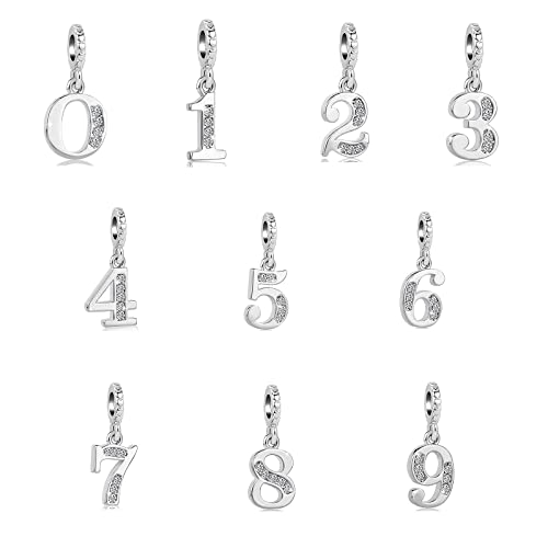 Lucky Number 0, 1, 2, 3, 4, 5, 6, 7, 8, 9 Charms fits Pandora Charms Bracelets Silver Tone Crystal Clear Cubic Zirconia2