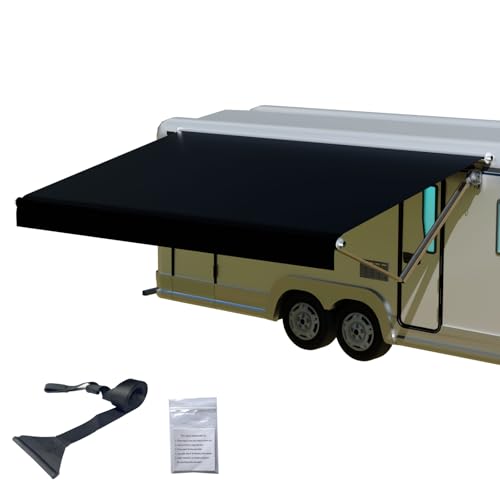 CYLAND RV Awning Fabric Replacement,18.5oz Outdoor Vinyl Camper Trailer Motorized Awning Replacement for Motorhome,Heavy Duty Weatherproof RV Canopy 17'(Fabric 16'2') Black